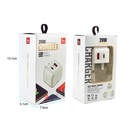 YSY-6087PD 20W PD3.0 + QC3.0 Dual Fast Charge Travel Charger with USB to Type-C Data Cable, EU Plug, US Plug, UK Plug
