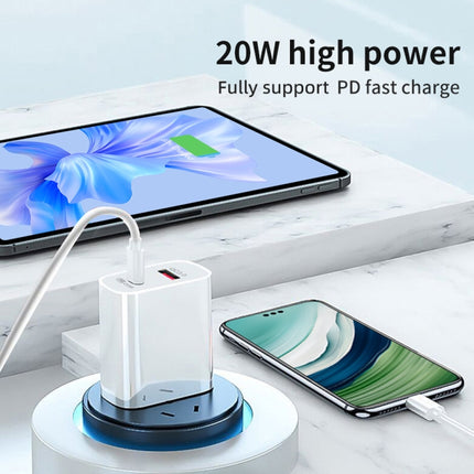 20W PD Type-C + QC 3.0 USB Interface Fast Charging Travel Charger with USB-C / Type-C to Type-C Fast Charge Data Cable, US Plug, AU Plug, EU Plug