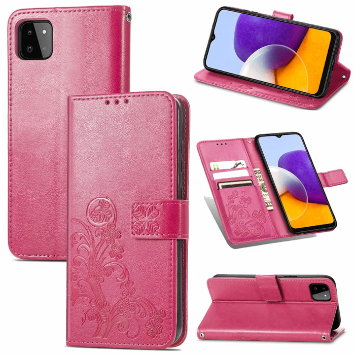Four-leaf Clasp Embossed Buckle Mobile Phone Protection Leather Case with Lanyard & Card Slot & Wallet & Bracket Function, For Samsung Galaxy A22 5G, For Samsung Galaxy A22 4G, For Samsung Galaxy F62/M62, For Samsung Galaxy S21 FE