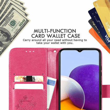 Four-leaf Clasp Embossed Buckle Mobile Phone Protection Leather Case with Lanyard & Card Slot & Wallet & Bracket Function, For Samsung Galaxy A22 5G, For Samsung Galaxy A22 4G, For Samsung Galaxy F62/M62, For Samsung Galaxy S21 FE