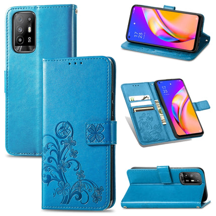 Four-leaf Clasp Embossed Buckle Mobile Phone Protection Leather Case with Lanyard & Card Slot & Wallet & Bracket Function, For OPPO A54  4G, For OPPO A94 5G, For OPPO A94 4G/ F19 Pro, For OPPO Realme 8 / 8 Pro, For OPPO Realme 8 5G / Realme V13 5G