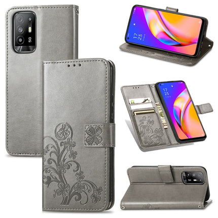 Four-leaf Clasp Embossed Buckle Mobile Phone Protection Leather Case with Lanyard & Card Slot & Wallet & Bracket Function, For OPPO A54  4G, For OPPO A94 5G, For OPPO A94 4G/ F19 Pro, For OPPO Realme 8 / 8 Pro, For OPPO Realme 8 5G / Realme V13 5G