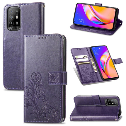 Four-leaf Clasp Embossed Buckle Mobile Phone Protection Leather Case with Lanyard & Card Slot & Wallet & Bracket Function, For OPPO A54  4G, For OPPO A94 5G, For OPPO A94 4G/ F19 Pro, For OPPO Realme 8 / 8 Pro, For OPPO Realme 8 5G / Realme V13 5G