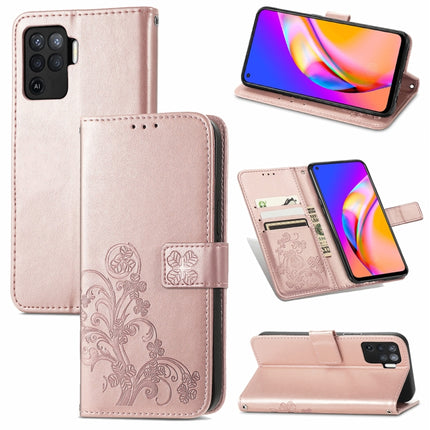Four-leaf Clasp Embossed Buckle Mobile Phone Protection Leather Case with Lanyard & Card Slot & Wallet & Bracket Function, For OPPO A54  4G, For OPPO A94 5G, For OPPO A94 4G/ F19 Pro, For OPPO Realme 8 / 8 Pro, For OPPO Realme 8 5G / Realme V13 5G