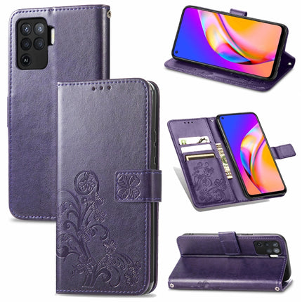 Four-leaf Clasp Embossed Buckle Mobile Phone Protection Leather Case with Lanyard & Card Slot & Wallet & Bracket Function, For OPPO A54  4G, For OPPO A94 5G, For OPPO A94 4G/ F19 Pro, For OPPO Realme 8 / 8 Pro, For OPPO Realme 8 5G / Realme V13 5G