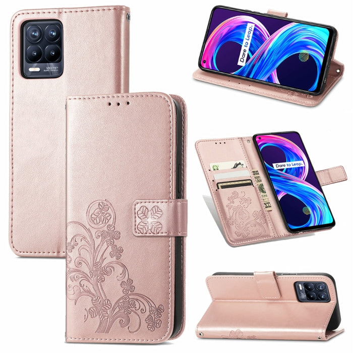 Four-leaf Clasp Embossed Buckle Mobile Phone Protection Leather Case with Lanyard & Card Slot & Wallet & Bracket Function, For OPPO Realme 8 5G, For OPPO Realme Q3 5G / Realme Q3i 5G, For OPPO Realme Q3 5G, For Xiaomi Mi 11 Pro, For Xiaomi Mi 11 Ultra ...