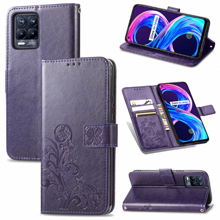 Four-leaf Clasp Embossed Buckle Mobile Phone Protection Leather Case with Lanyard & Card Slot & Wallet & Bracket Function, For OPPO A54  4G, For OPPO A94 5G, For OPPO A94 4G/ F19 Pro, For OPPO Realme 8 / 8 Pro, For OPPO Realme 8 5G / Realme V13 5G