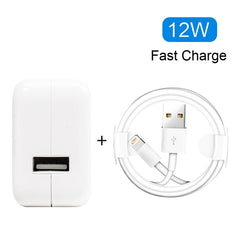 12W USB Charger + USB to 8 Pin Data Cable for iPad / iPhone / iPod Series, US Plug