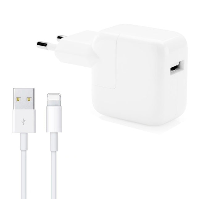Cargador USB de 12 W + cable de datos USB a 8 pines para iPad/iPhone/iPod, enchufe de la UE