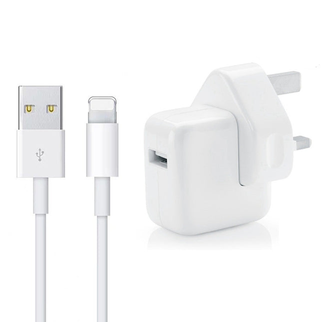 Cargador USB de 12 W + cable de datos USB a 8 pines para iPad/iPhone/iPod, enchufe británico