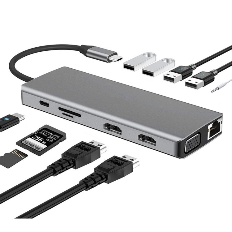 WS-04 12-in-1 Type-C Notebook Multi-function Docking Station, 12 in 1