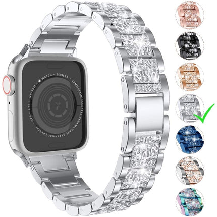 Three Stainless Steel Straps with Rhinestones, For Series 7 41mm / 6 & SE & 5 & 4 40mm / 3 & 2 & 1 38mm, For Series 7 45mm / 6 & SE & 5 & 4 44mm / 3 & 2 & 1 42mm