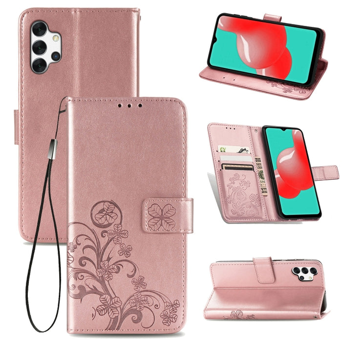 Four-leaf Clasp Embossed Buckle Mobile Phone Protection Leather Case with Lanyard & Card Slot & Wallet & Bracket Function, For Samsung Galaxy A32 4G, For Samsung Galaxy A22 5G, For Samsung Galaxy A22 4G, For OPPO F19