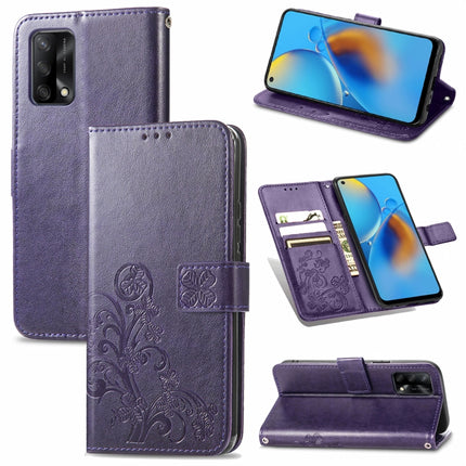 Four-leaf Clasp Embossed Buckle Mobile Phone Protection Leather Case with Lanyard & Card Slot & Wallet & Bracket Function, For Samsung Galaxy A32 4G, For Samsung Galaxy A22 5G, For Samsung Galaxy A22 4G, For OPPO F19