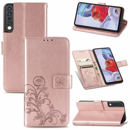 Four-leaf Clasp Embossed Buckle Mobile Phone Protection Leather Case with Lanyard & Card Slot & Wallet & Bracket Function, For LG Stylo 7 4G