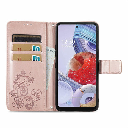 Four-leaf Clasp Embossed Buckle Mobile Phone Protection Leather Case with Lanyard & Card Slot & Wallet & Bracket Function, For LG Stylo 7 4G