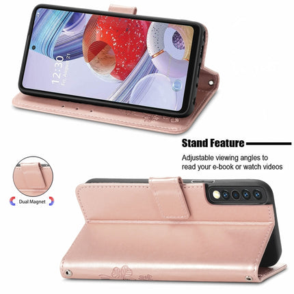Four-leaf Clasp Embossed Buckle Mobile Phone Protection Leather Case with Lanyard & Card Slot & Wallet & Bracket Function, For LG Stylo 7 4G