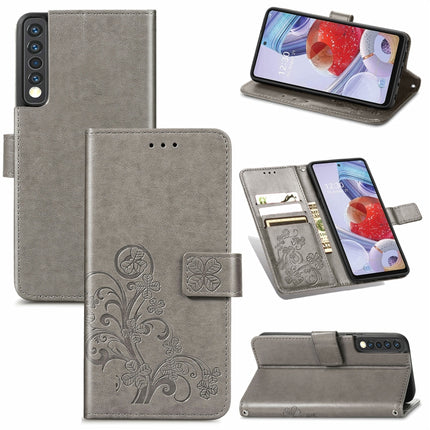 Four-leaf Clasp Embossed Buckle Mobile Phone Protection Leather Case with Lanyard & Card Slot & Wallet & Bracket Function, For LG Stylo 7 4G