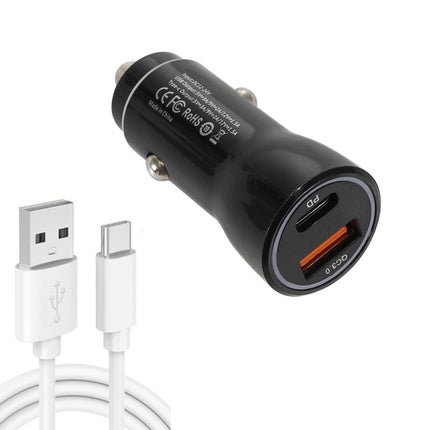 P21 Portable PD 20W + QC3.0 18W Dual Ports Fast Car Charger with USB to Type-C Cable Kit, with Type-C Cable
