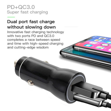 P21 Portable PD 20W + QC3.0 18W Dual Ports Fast Car Charger with USB to Type-C Cable Kit, with Type-C Cable