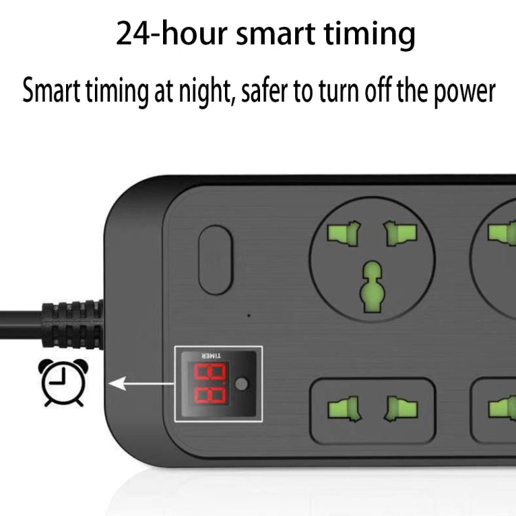 T17 3000W High-power 24-hour Smart Timing Socket QC3.0 USB Fast Charging Power Strip Socket , Cable Length: 2m, US Plug