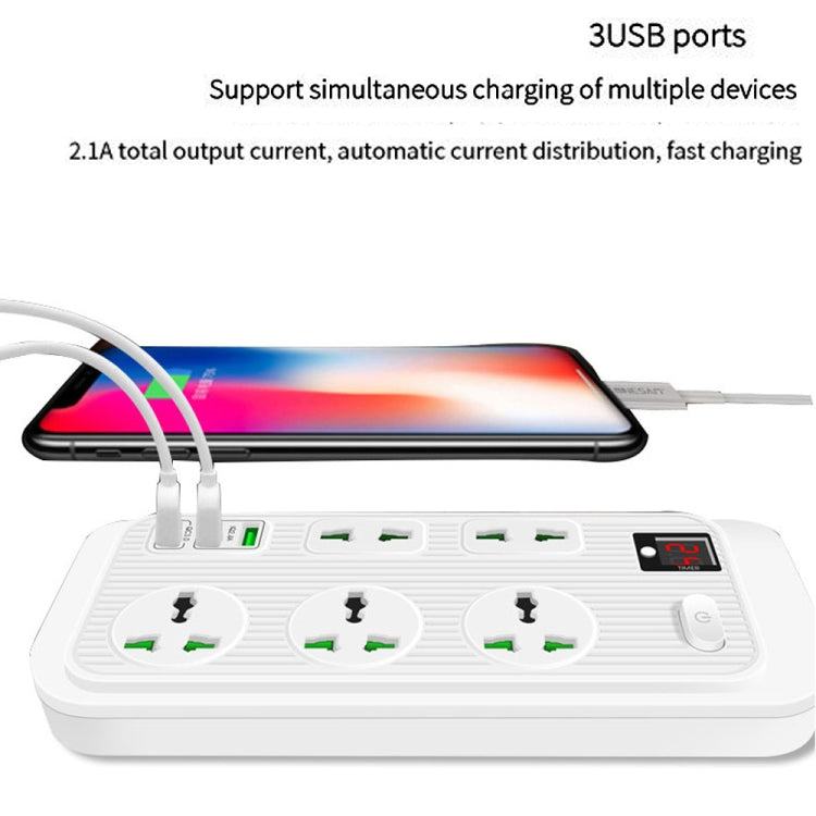 T17 3000W High-power 24-hour Smart Timing Socket QC3.0 USB Fast Charging Power Strip Socket , Cable Length: 2m, US Plug
