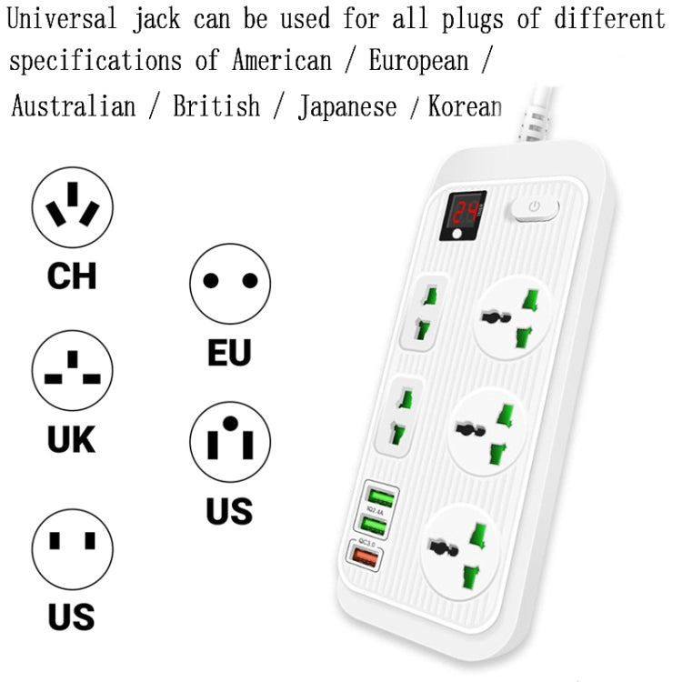 T17 3000W High-power 24-hour Smart Timing Socket QC3.0 USB Fast Charging Power Strip Socket , Cable Length: 2m, US Plug