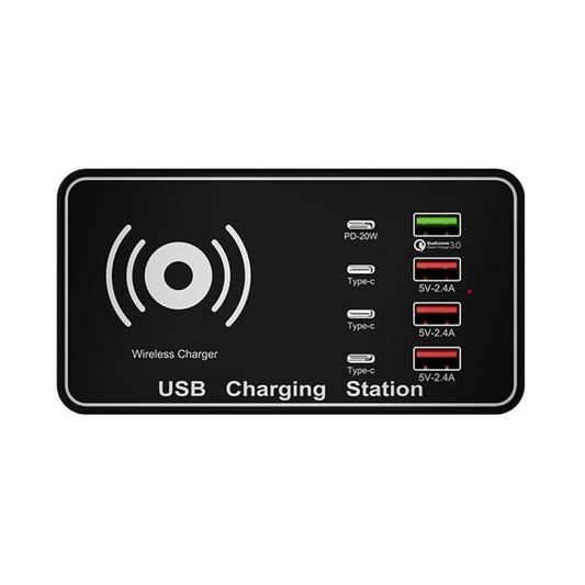 Cargador USB A7 de alta potencia de 100 W, 4 x PD de 20 W + QC3.0 + cargador inalámbrico Qi de 15 W, estación de carga inteligente con múltiples puertos, enchufe de la UE, enchufe de EE. UU., enchufe de AU, enchufe de Reino Unido