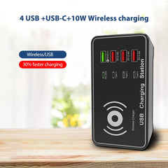 A7 High-power 100W 4 x PD 20W + QC3.0 USB Charger +15W Qi Wireless Charger Multi-port Smart Charger Station, EU Plug, US Plug, AU Plug, UK Plug