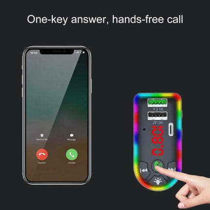 F7 Car MP3 Player 12V Colorful Breathing Light QC3.1 Wireless Dual Port Fast Charging PD