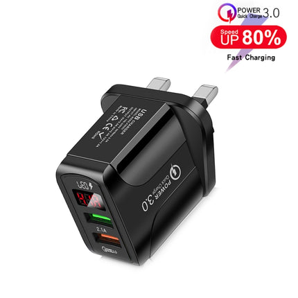 F002C QC3.0 USB + USB 2.0 Fast Charger with LED Digital Display for Mobile Phones and Tablets, UK Plug, UK Plug