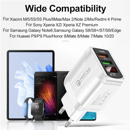 F002C QC3.0 USB + USB 2.0 Fast Charger with LED Digital Display for Mobile Phones and Tablets, UK Plug, UK Plug