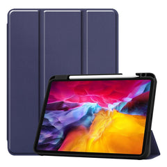 ENKAY 3-Folding Shockproof TPU Cover Custer Texture PU Leather Case with Pencil Slot & Holder & Sleep / Wake-up Function for iPad Pro 11 2021 / 2020