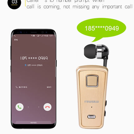 F980 CSR4.1 Retractable Cable Caller Vibration Reminder Anti-theft Bluetooth Headset, White