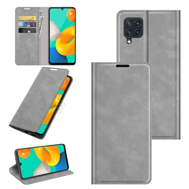 For Samsung Galaxy M32 Retro-skin Business Magnetic Suction Leather Case with Holder & Card Slots & Wallet, For Galaxy M32