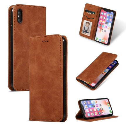 Retro Skin Feel Business Magnetic Horizontal Flip Leather Case for iPhone XS Max, Army Green, Brown, Red, Navy Blue, Dark Gray