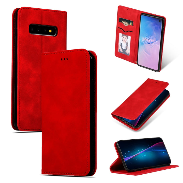 Retro Skin Feel Business Magnetic Horizontal Flip Leather Case for Samsung Galaxy S10三星, Red, Dark Gray, Navy Blue, Army Green, Brown