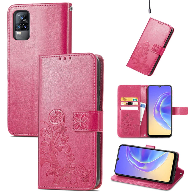 Four-leaf Clasp Embossed Buckle Mobile Phone Protection Leather Case with Lanyard & Card Slot & Wallet & Bracket Function, For vivo V21e 4G, For Honor 50 SE, For OPPO A16, For Motorola G Play