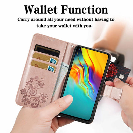 Four-leaf Clasp Embossed Buckle Mobile Phone Protection Leather Case with Lanyard & Card Slot & Wallet & Bracket Function, For vivo V21e 4G, For Honor 50 SE, For OPPO A16, For Motorola G Play
