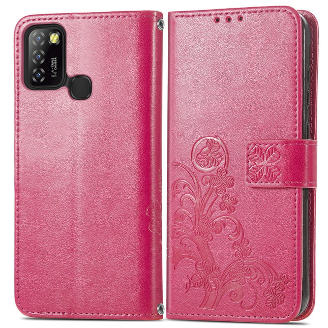 Four-leaf Clasp Embossed Buckle Mobile Phone Protection Leather Case with Lanyard & Card Slot & Wallet & Bracket Function, For Infinix Hot 10 Lite, For Infinix Hot 9
