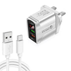UK Plug +  Type-C Cable / White