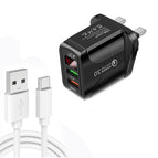UK Plug +  Type-C Cable / Black