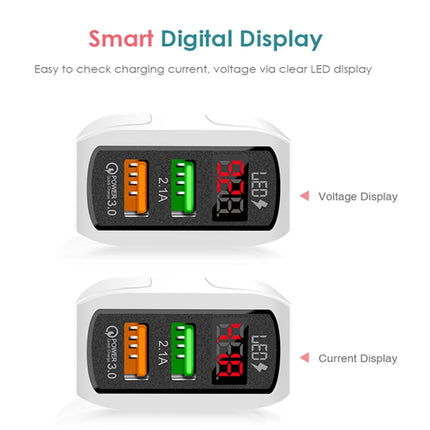F002C QC3.0 USB + USB 2.0 LED Digital Display Fast Charger with USB to Type-C Data Cable, UK Plug, UK Plug +  Type-C Cable