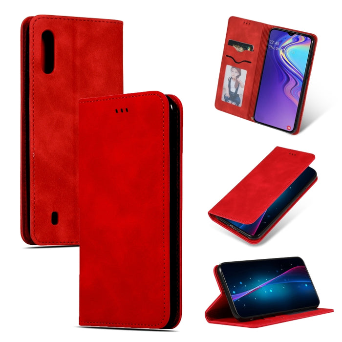 Retro Skin Feel Business Magnetic Horizontal Flip Leather Case for Samsung Galaxy A10, Red, Dark Gray, Navy Blue, Army Green, Brown