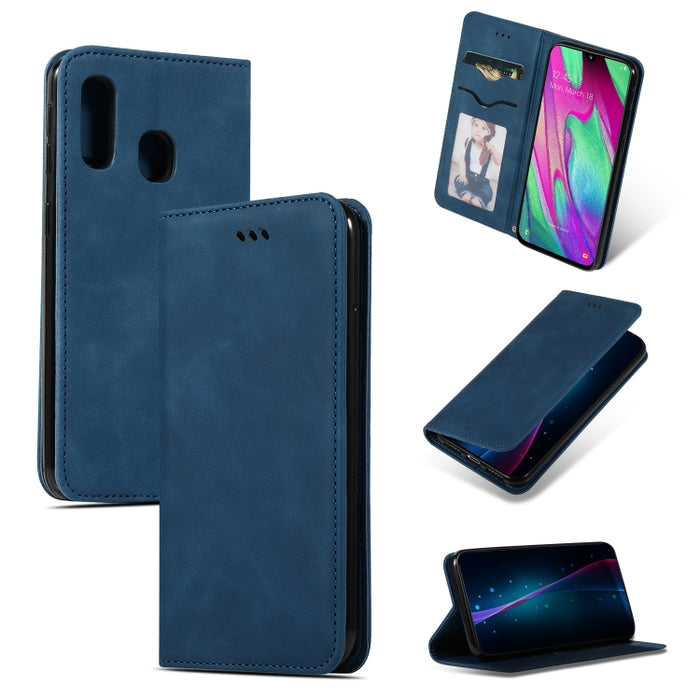 Retro Skin Feel Business Magnetic Horizontal Flip Leather Case for Samsung Galaxy A40, Red, Dark Gray, Navy Blue, Army Green, Brown