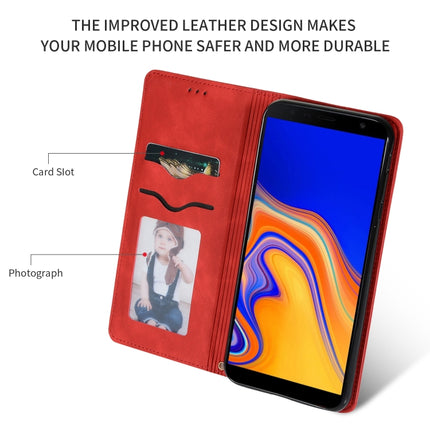 Retro Skin Feel Business Magnetic Horizontal Flip Leather Case for Samsung Galaxy J4 Plus 2018 & J4 Prime, Red, Dark Gray, Navy Blue, Army Green, Brown