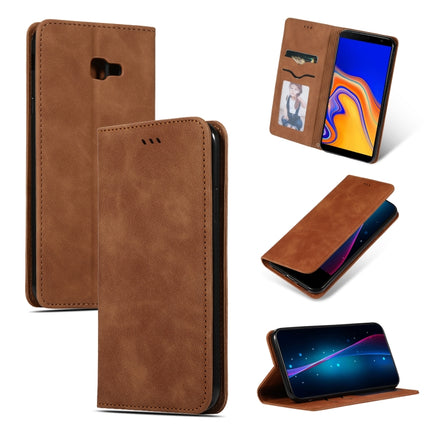 Retro Skin Feel Business Magnetic Horizontal Flip Leather Case for Samsung Galaxy J4 Plus 2018 & J4 Prime, Red, Dark Gray, Navy Blue, Army Green, Brown