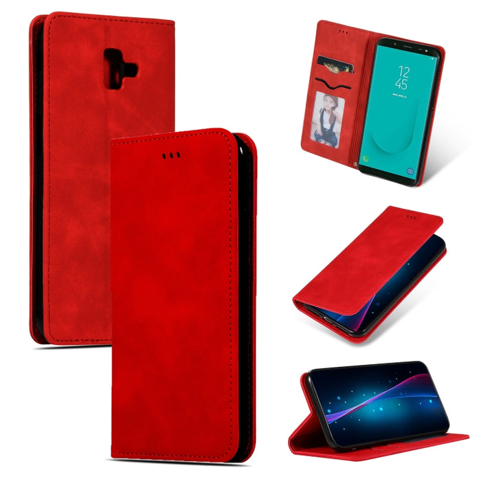 Retro Skin Feel Business Magnetic Horizontal Flip Leather Case for Samsung Galaxy J6 Plus 2018 & J6 Prime, Red, Dark Gray, Navy Blue, Army Green, Brown