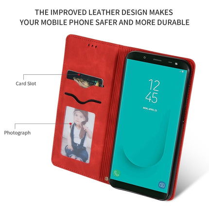 Retro Skin Feel Business Magnetic Horizontal Flip Leather Case for Samsung Galaxy J6 Plus 2018 & J6 Prime, Red, Dark Gray, Navy Blue, Army Green, Brown