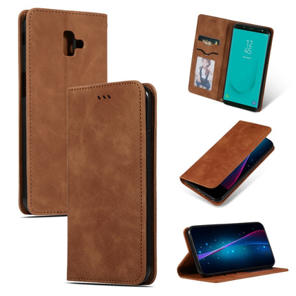 Retro Skin Feel Business Magnetic Horizontal Flip Leather Case for Samsung Galaxy J6 Plus 2018 & J6 Prime, Red, Dark Gray, Navy Blue, Army Green, Brown